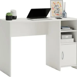 Modern Computer Desk with Cabinet and Cable Holes-White